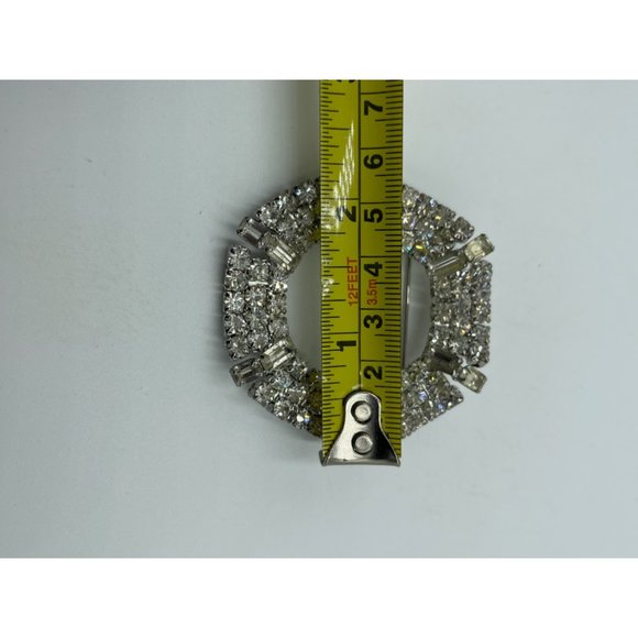 Vintage Unsigned High End Rhodium Plated & Rhinestone Geometric Brooch - Picture 5 of 7
